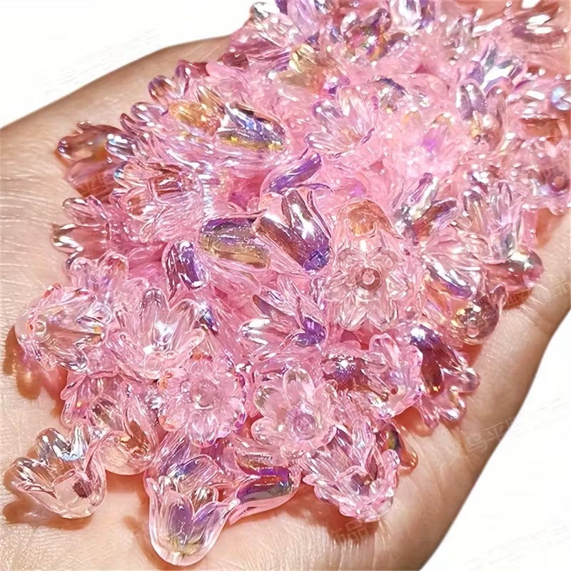 Margele acrilice floare 10x12mm roz efect AB