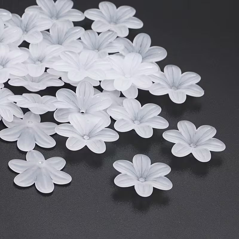 Margele acrilice floare 16mm alb mat