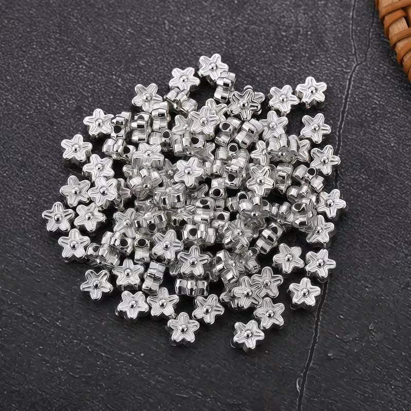 Margele acrilice floare 6mm argintiu