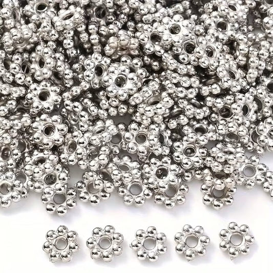 Margele acrilice floricica 6mm argintiu