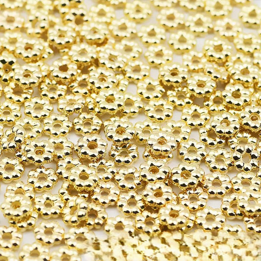 Margele acrilice floricica 6mm auriu