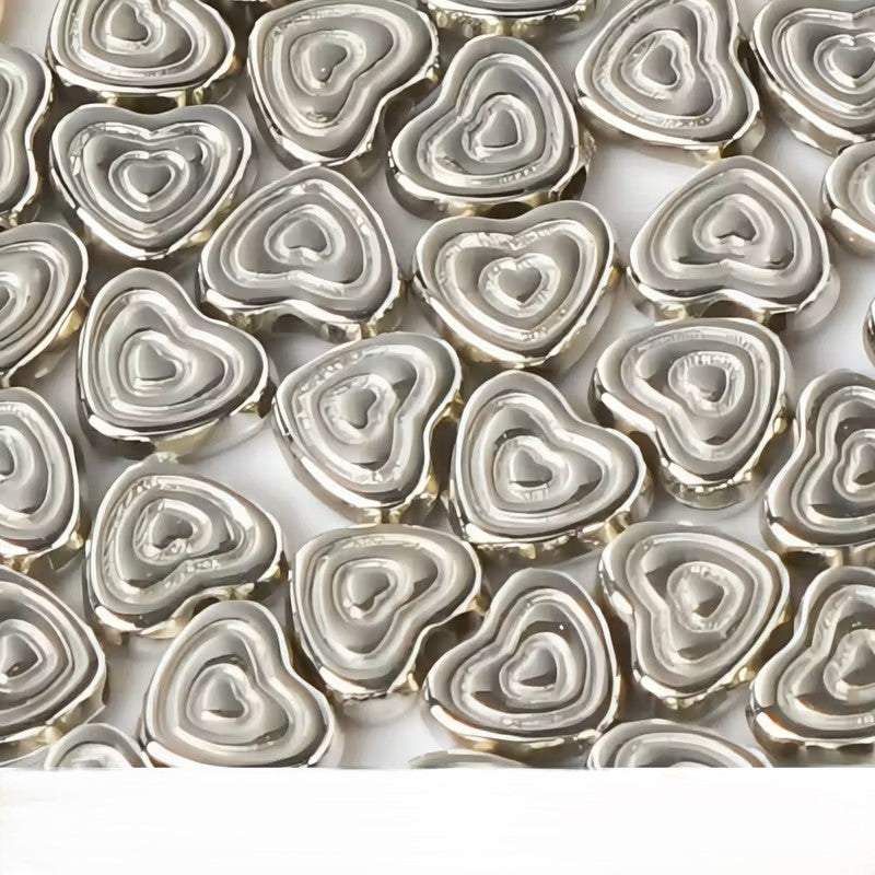 Margele acrilice inima cu model 6mm argintiu