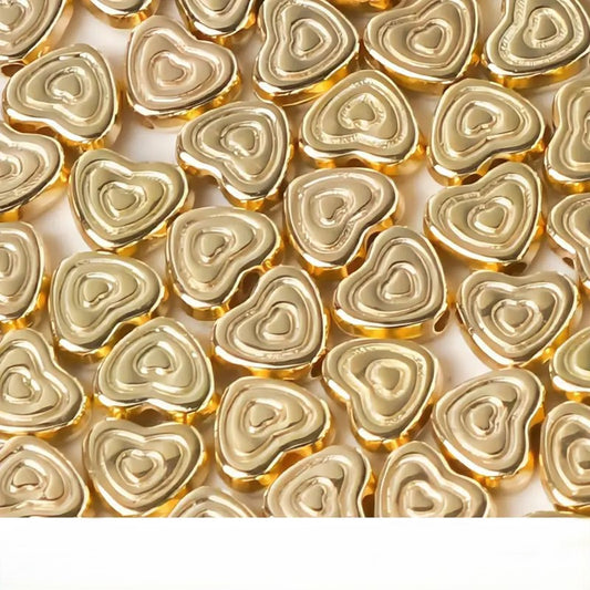 Margele acrilice inima cu model 6mm auriu