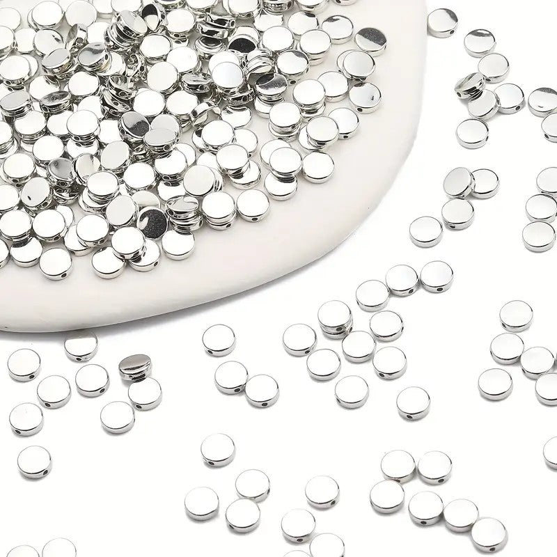 Margele acrilice rotunde plate 6mm argintiu