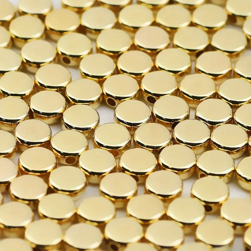 Margele acrilice rotunde plate 6mm auriu inchis