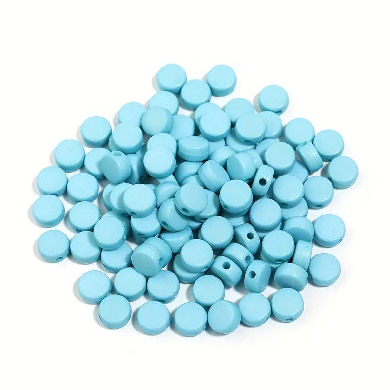 Margele acrilice rotunde plate 7mm albastru deschis