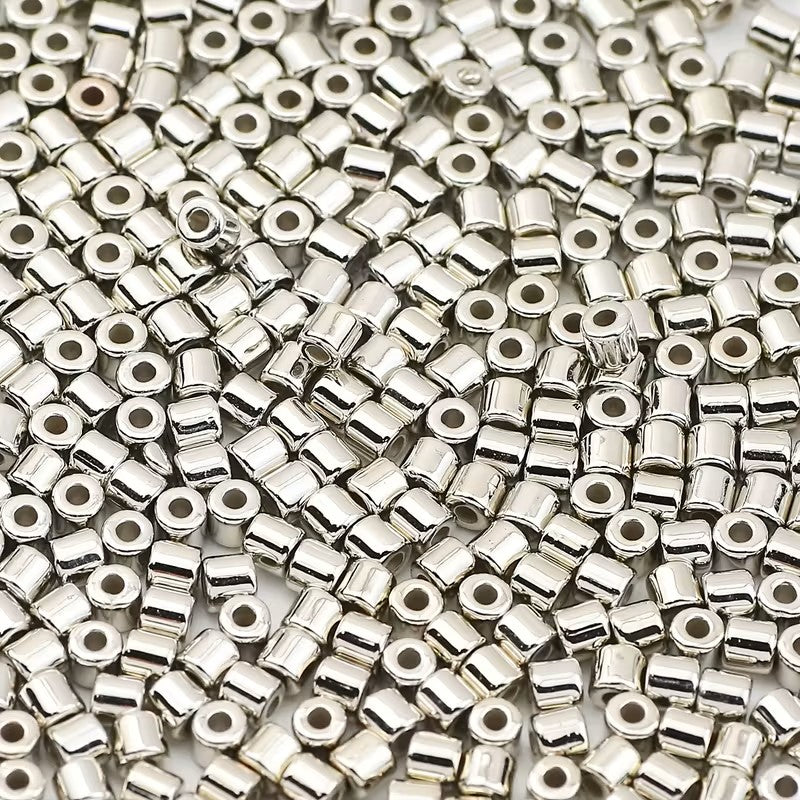 Margele acrilice tubulare 4mm argintiu