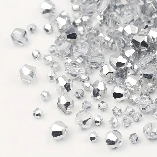 Margele sticla biconice 3mm transparent si gri metalic