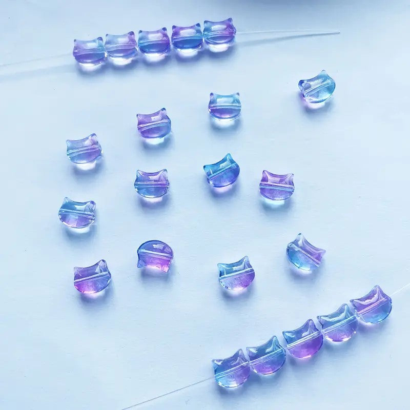 Margele sticla cap de pisica 8x10mm mov si albastru