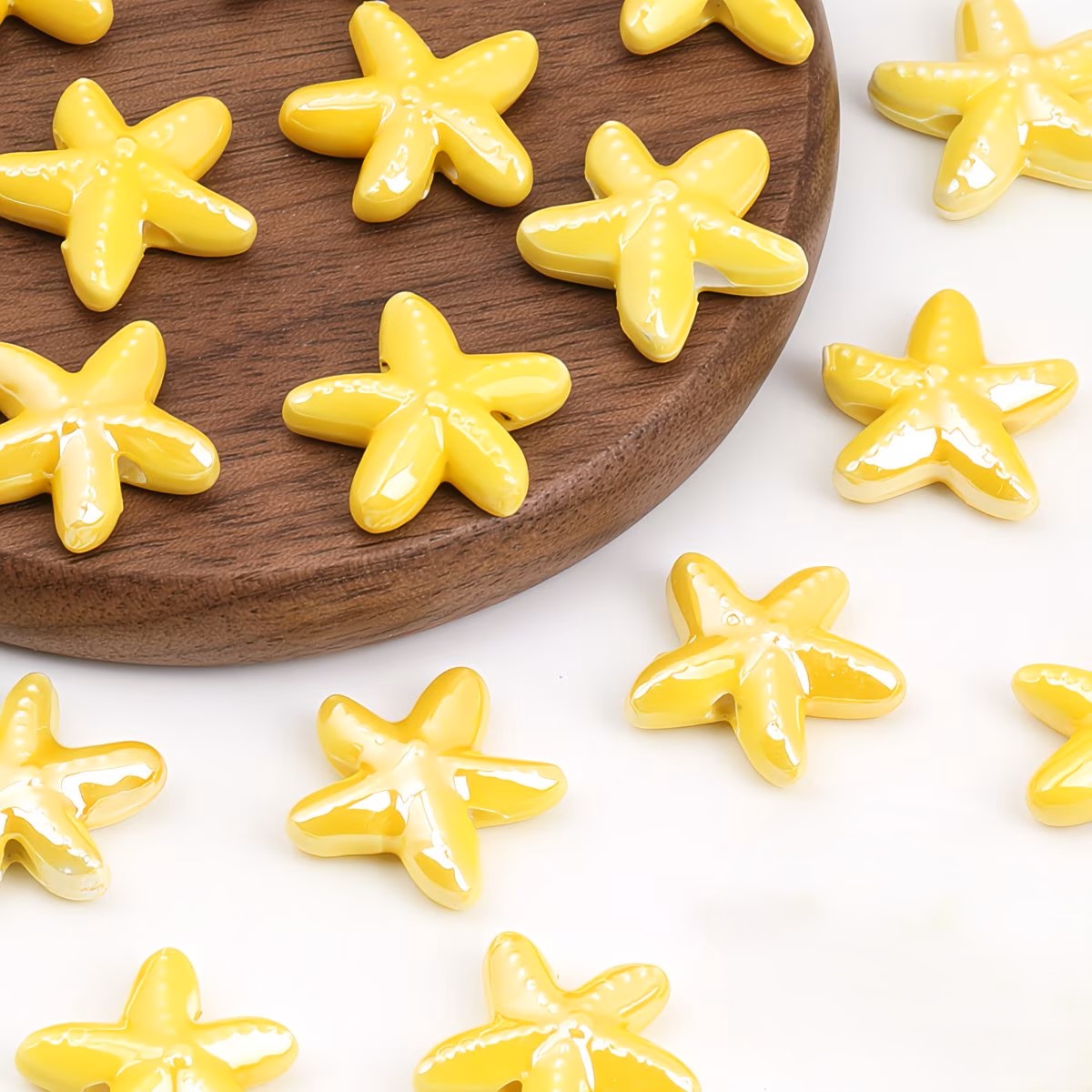 Margele din portelan stea de mare 18mm galben