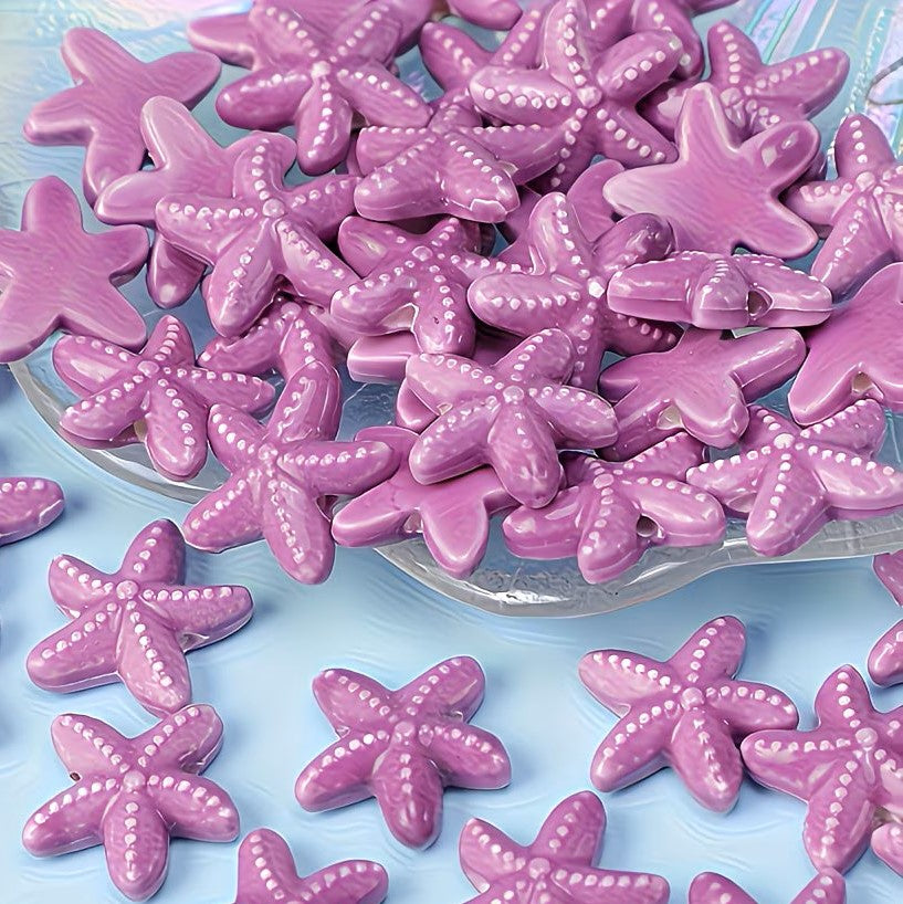 Margele din portelan stea de mare 18mm mov