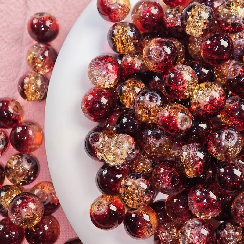 Margele sticla crackle 8mm visiniu si auriu