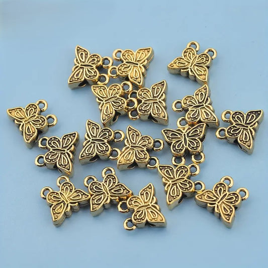 Margele metalice cu fluture si 2 prelungiri 11x10mm auriu