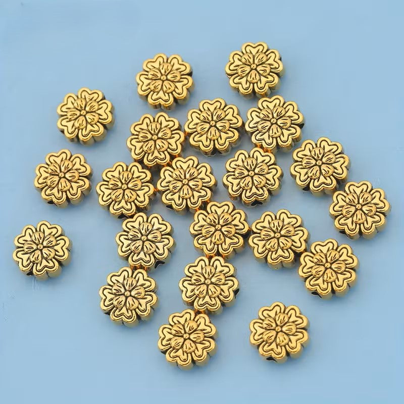 Margele metalice floare 10mm auriu