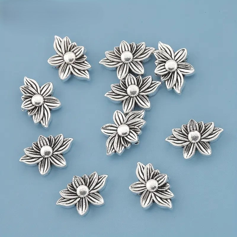 Margele metalice floare de lotus 22x12mm argintiu