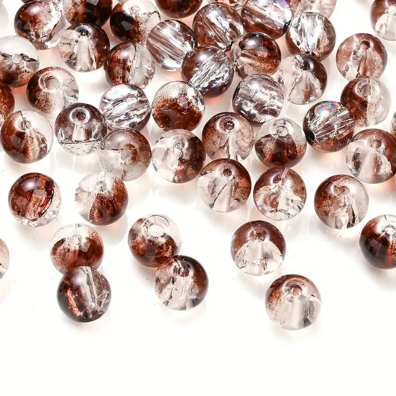 Margele sticla crackle 8mm maro si gri