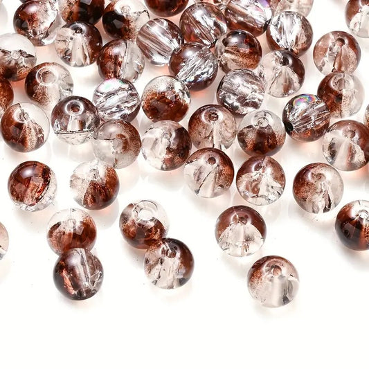 Margele sticla crackle 8mm maro si gri