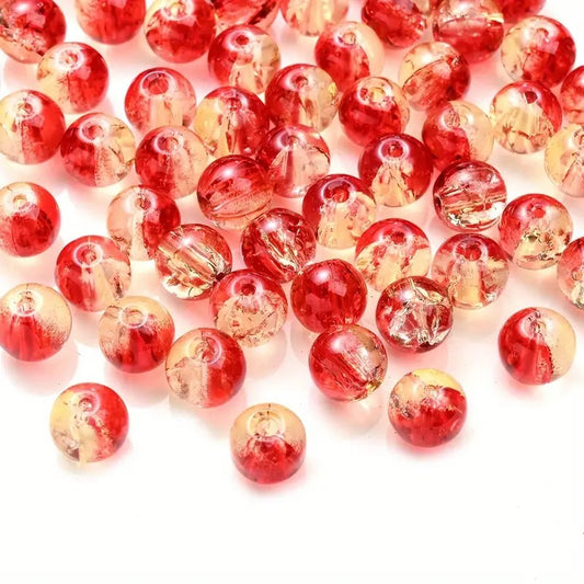 Margele sticla crackle 8mm rosu si auriu