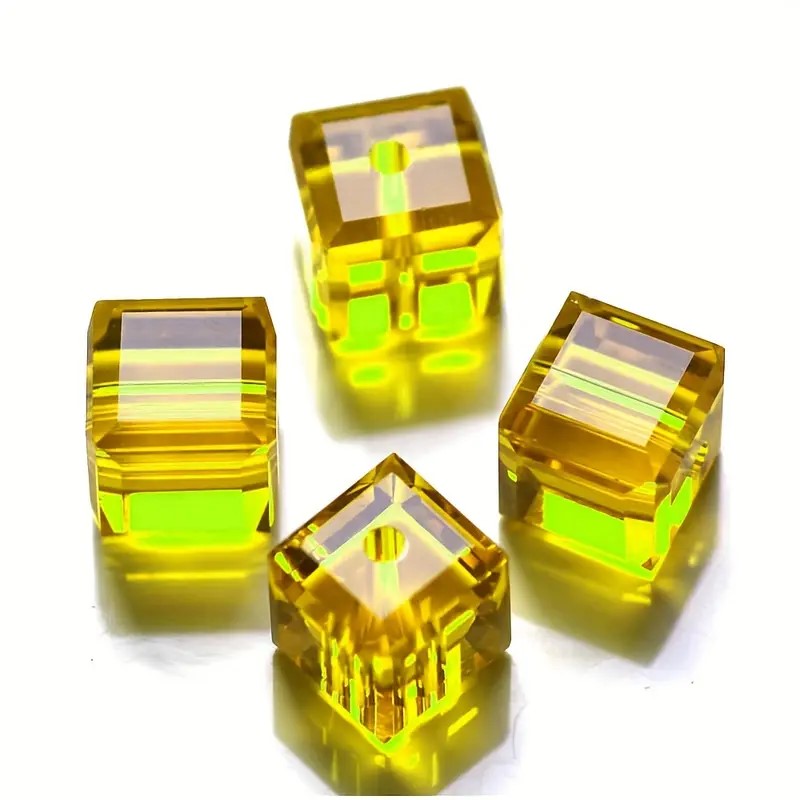 Margele sticla cub 6mm galben