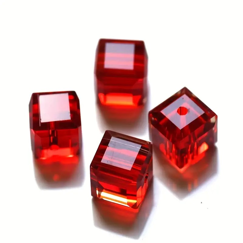 Margele sticla cub 6mm rosu