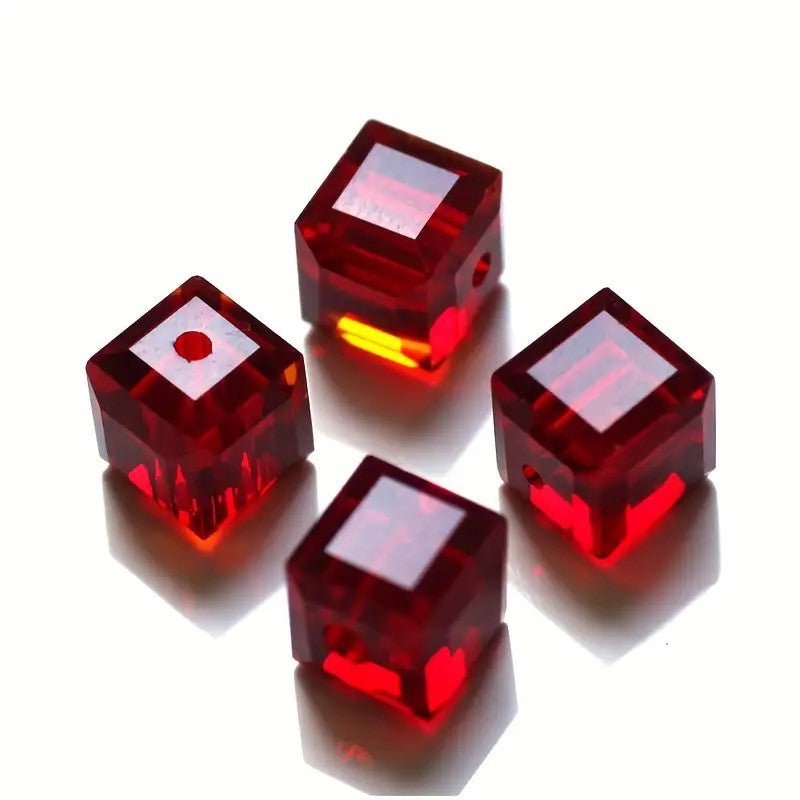 Margele sticla cub 6mm rosu inchis