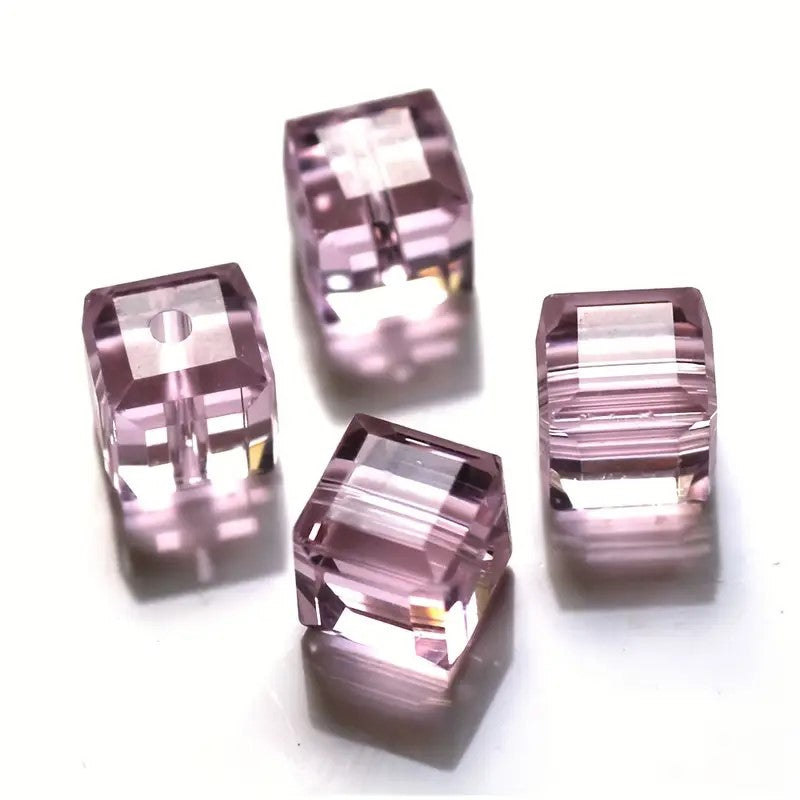 Margele sticla cub 6mm roz