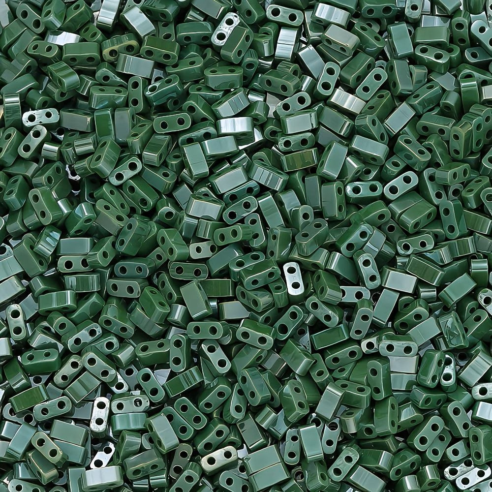Margele sticla cu doua orificii 5x2.5mm verde inchis