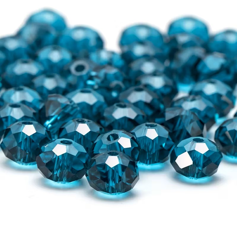 Margele sticla fatetate rondele 4mm albastru paun