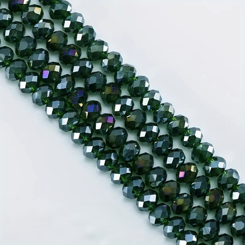 Margele sticla fatetate rondele 4mm verde inchis AB