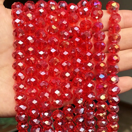 Margele sticla fatetate rondele 6mm rosu inchis AB