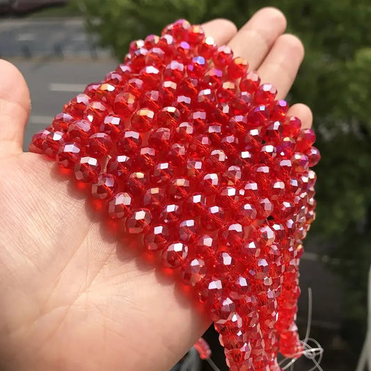 Margele sticla fatetate rondele 8mm rosu inchis AB