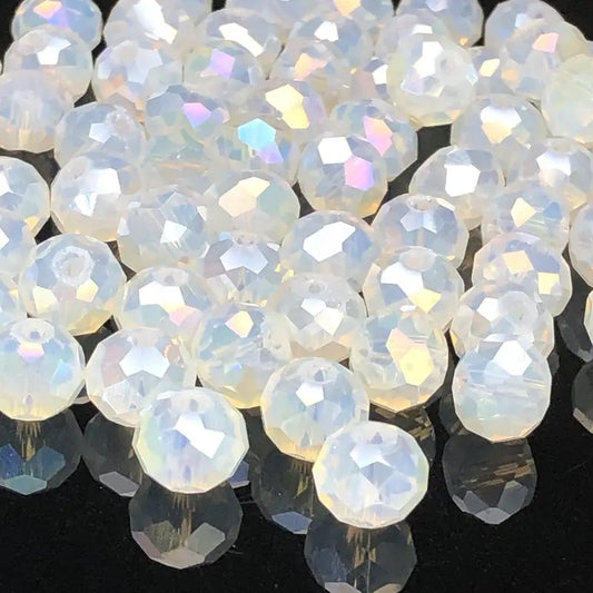 Margele sticla fatetate rondele 4mm alb mat