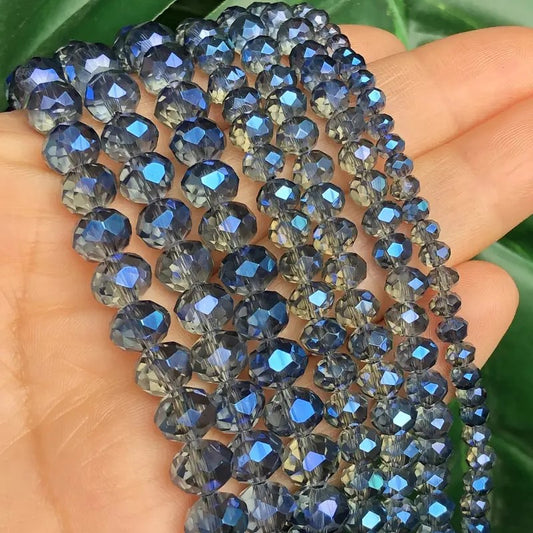 Margele sticla fatetate rondele 4mm gri electroplacat cu albastru
