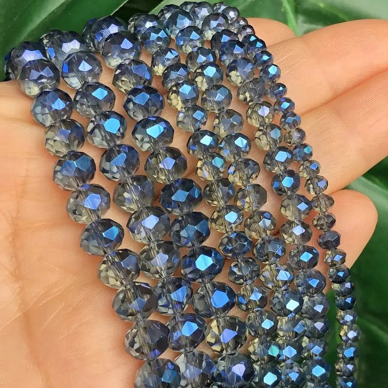 Margele sticla fatetate rondele 6mm gri electroplacat cu albastru