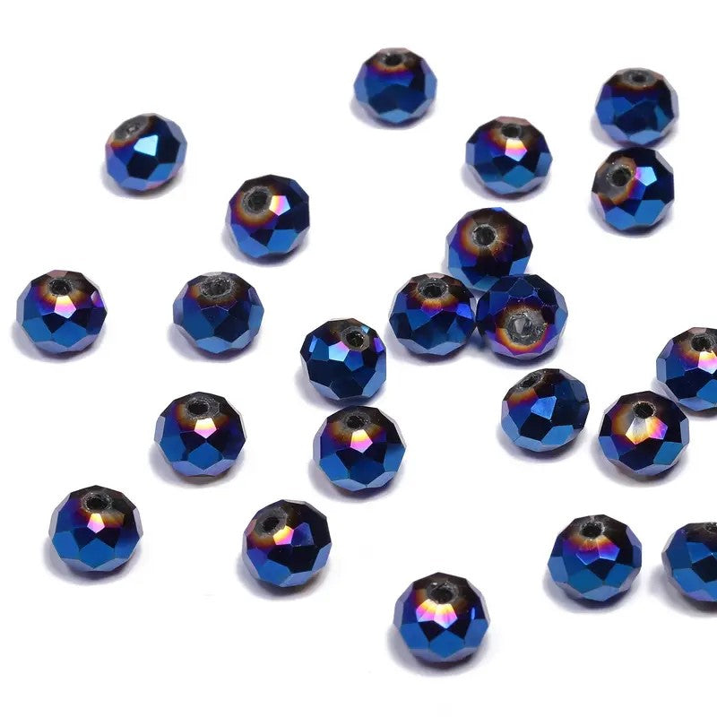 Margele sticla fatetate rondele 8mm albastru electroplacat