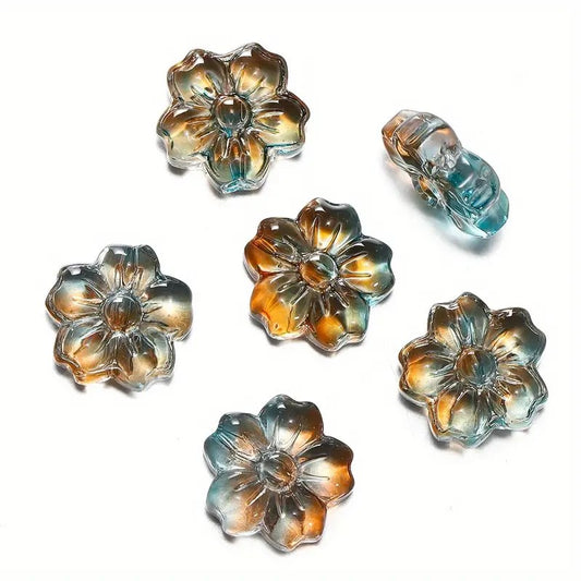 Margele sticla floare 13x14mm maro si albastru