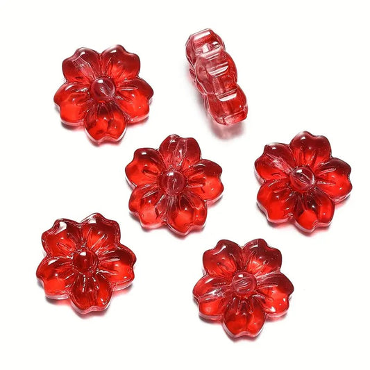 Margele sticla floare 13x14mm rosu