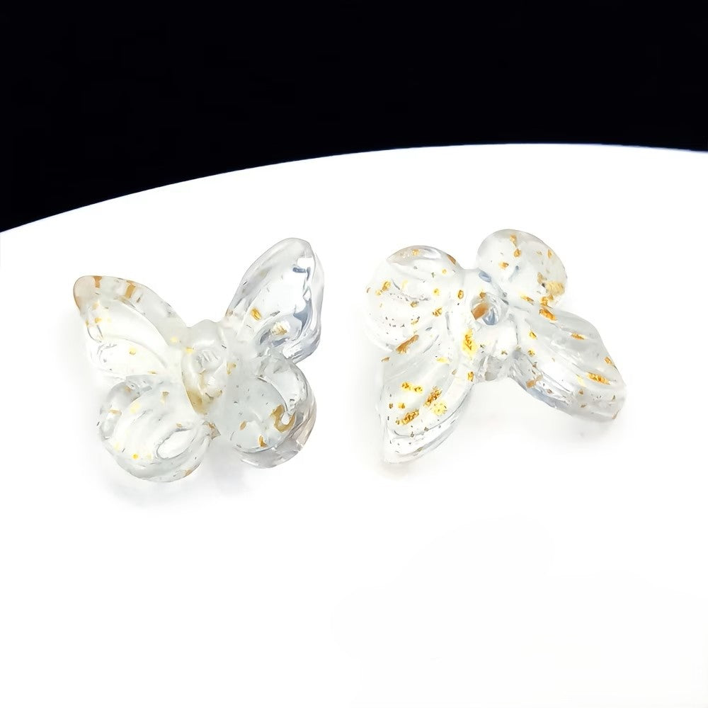 Margele sticla fluture 10x11mm transparent cu auriu