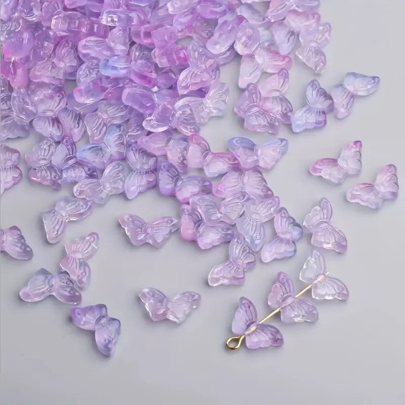 Margele sticla fluture 8x15mm albastru si roz