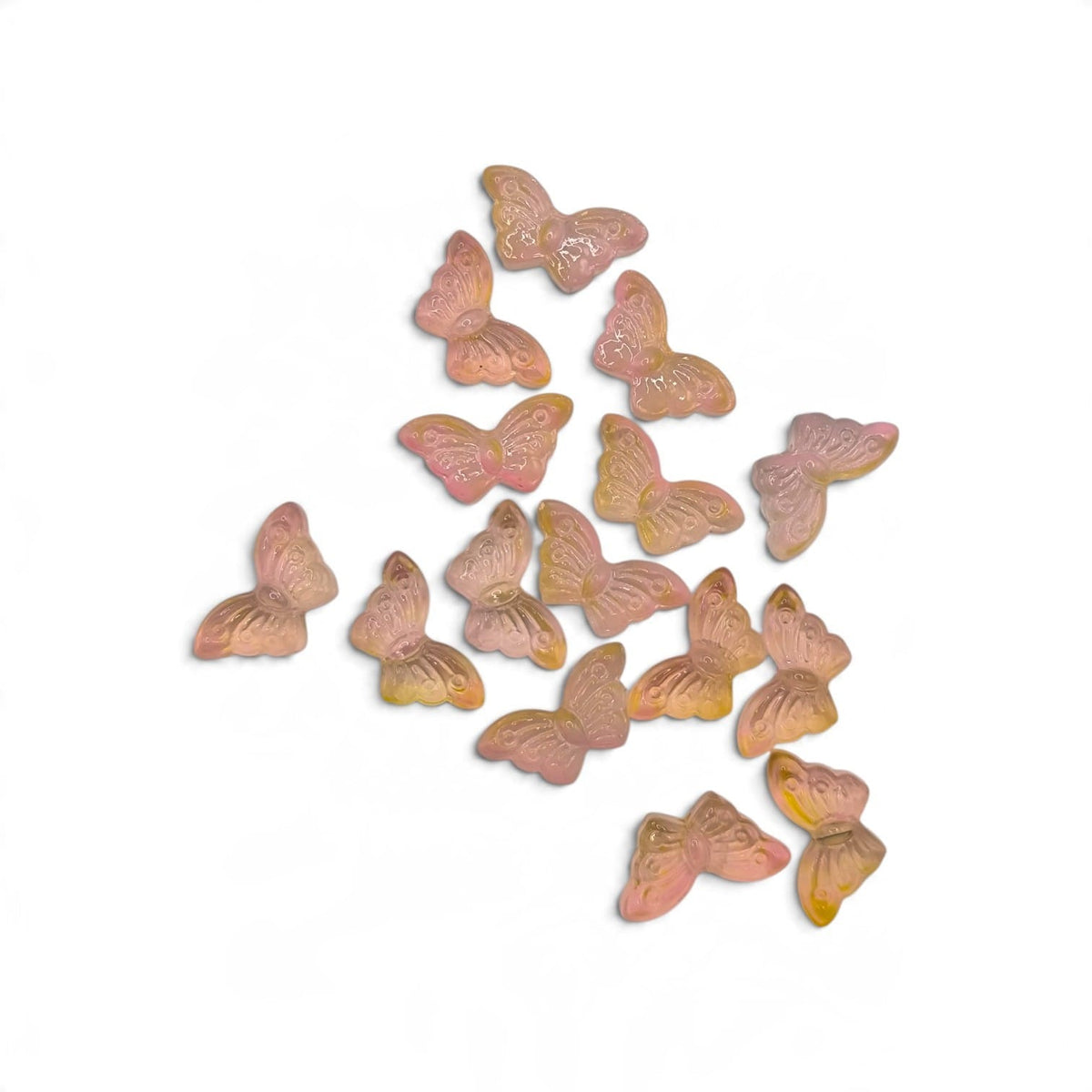Margele sticla fluture 8x15mm roz si galben