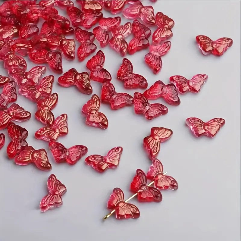 Margele sticla fluture 8x15mm rosu