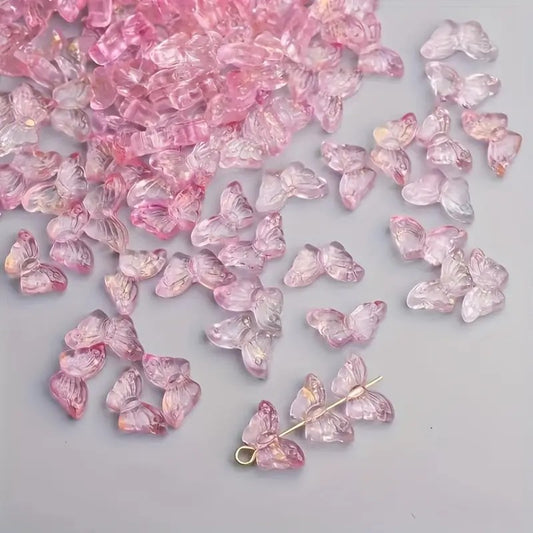 Margele sticla fluture 8x15mm roz