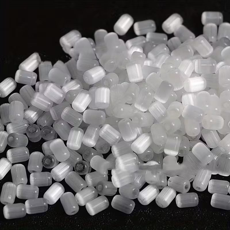 Margele sticla tub ochi de pisica 6x4mm alb