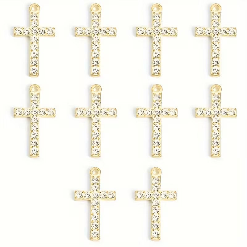 Pandantiv cruce cu cristale 26x14mm auriu