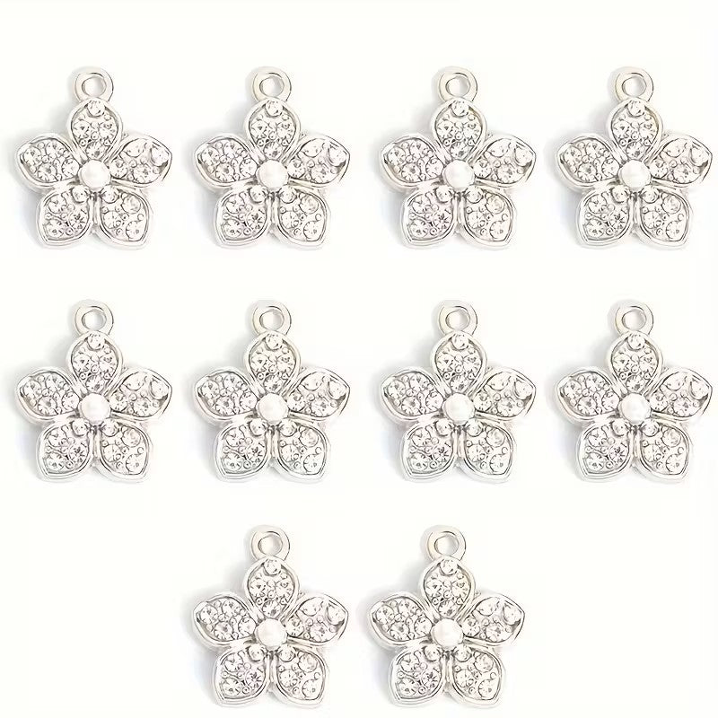 Pandantiv floare cu cristale si perla 17x15mm argintiu