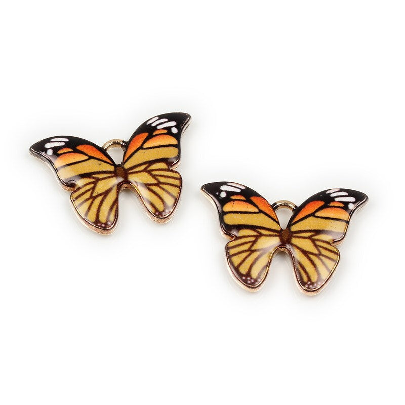 Pandantiv fluture auriu emailat galben 16x22mm