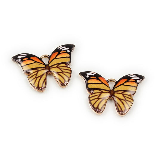 Pandantiv fluture auriu emailat galben 16x22mm