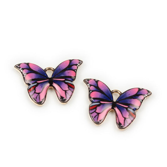 Pandantiv fluture auriu emailat mov 16x22mm