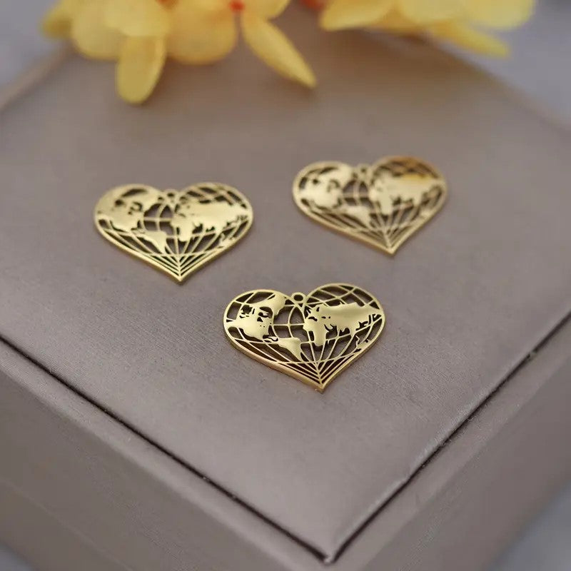 Pandantiv harta inima otel inoxidabil 21x18mm auriu