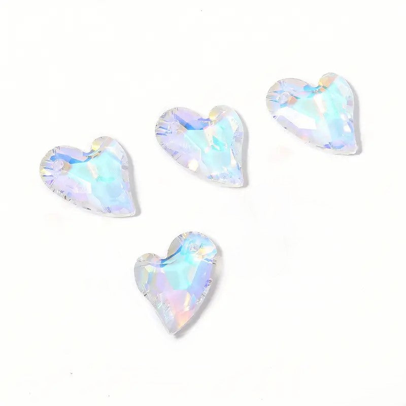 Pandantiv inima cristal 17x14mm alb efect AB